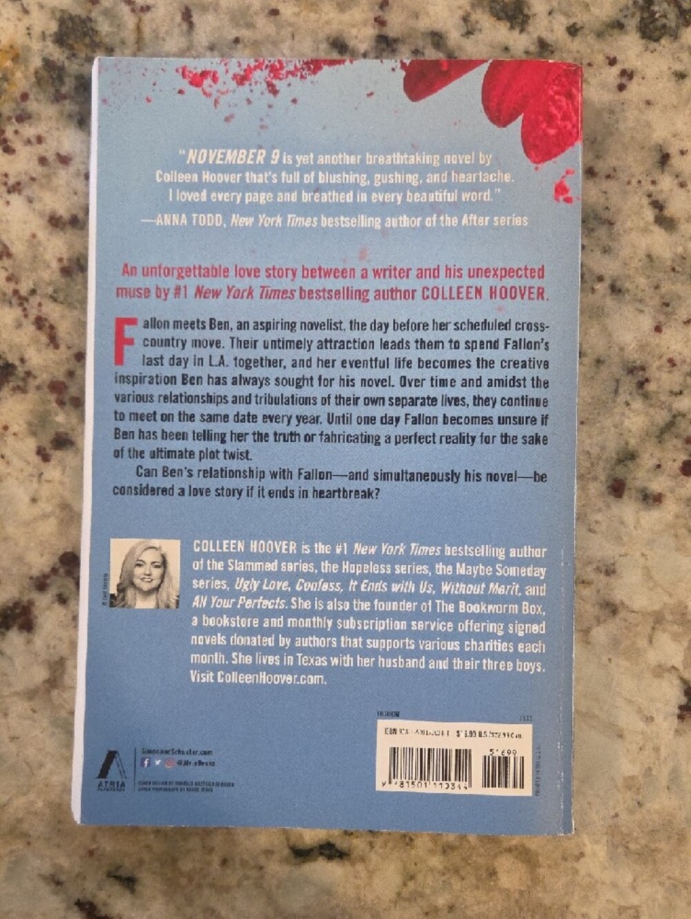 3/$13 or 4/16 Colleen Hoover "November 9" Paperback - Blue & Pink Cover - Picture 2 of 3